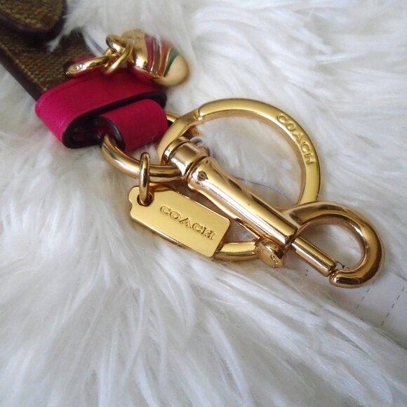 Coach Trigger Snap Bag Charm Keychain Khaki Pink Gold - Picture 6 of 8